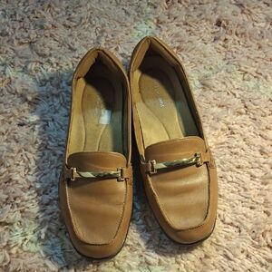 Easy Spirit Women's Tan Loafers with Gold-Tone Accent